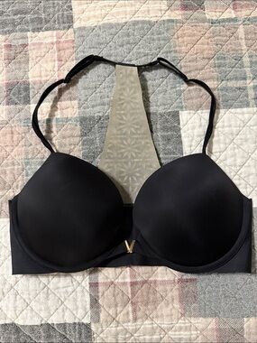 Victoria's Secret Black Racerback Push-Up Bra with Gold V Accent